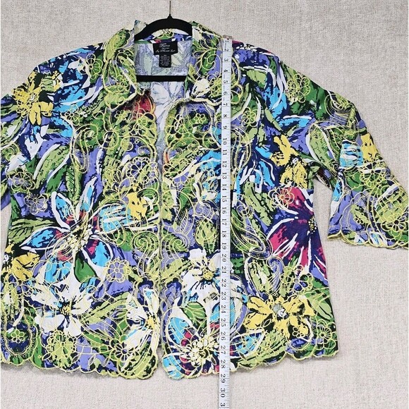 Trenz by Theresa Renz Blazer Womens 2XL Green Vibrant Floral Embroidered Jacket - Picture 4 of 8